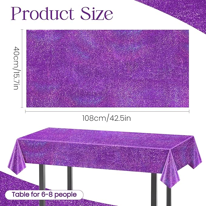 1 Piece Purple Holographic Laser Tablecloths Iridescence Shiny Table Covers 40" x 108" Aqua Foil Rectangle Table cloths for Halloween Undersea Ocean Birthday Party Winner Wedding Party Décor