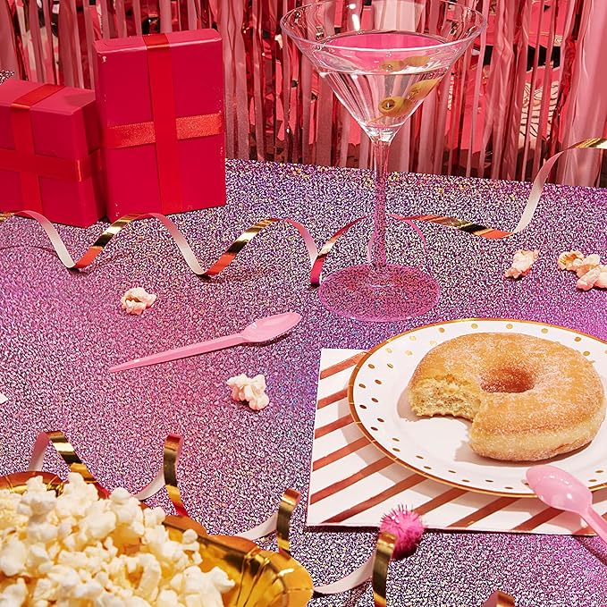2 pcs Pink Holographic Plastic Tablecloths Laser Table Covers 40" x 108" Foil Disposable Table Cloths for Party Birthday Wedding Christmas Holiday Party Decorations