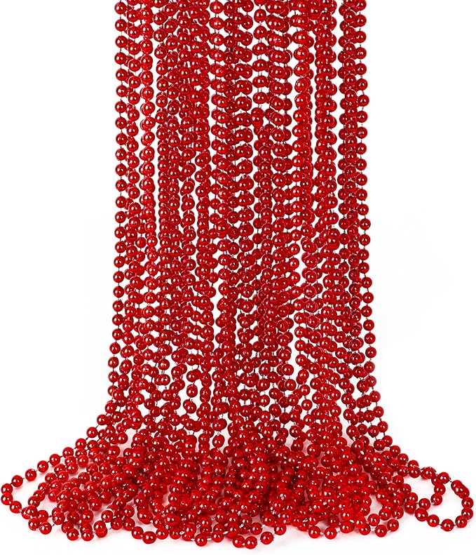 15PCS Red Bead Necklace, Valentines Stuff Beads Necklace Party Favors, 33" Beaded Necklaces Festival Parade Throw Accessories, Wedding Birthday Mardi Gras Christmas Celebrations Decorations