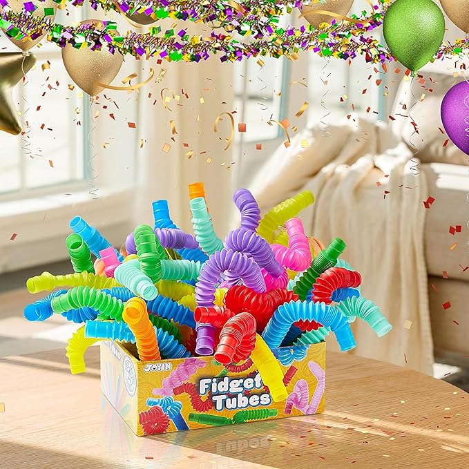 JOYIN 72 Pack Pop Tubes, Sensory Toys (Small) Fidget Toys Party Favors - 9 Colors, Creativity Learning & Fun for Toddler Kids - Perfect for Easter Goodie Bags, Classroom School Reward