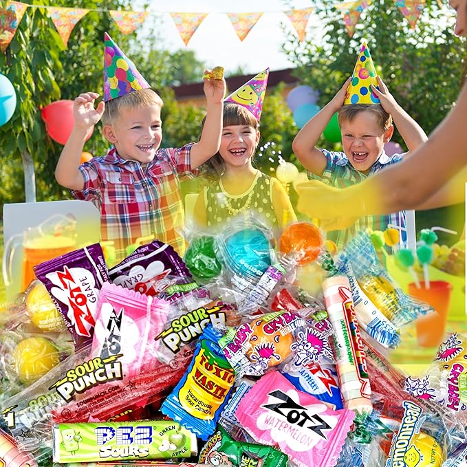Sour Candy Variety Pack, 4 Pound Sour Candy Mix, Individually Wrapped Bulk Candies, Party Mix Assortment, Pinata Stuffers, Candies For Goodie Bags