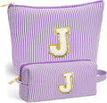 Travel Essentials - Portable Travel Toiletry Bag for Women, Initial Makeup Kit Organizer Make up Cosmetic Bag Set Purple Stuff Birthday Gifts for Women Daughter Mom, Purple Letter J