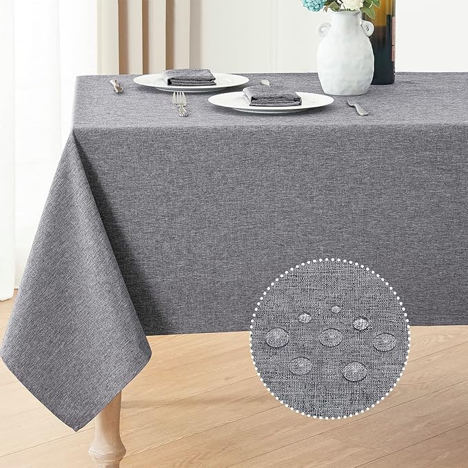 Rectangle Tablecloth Linen Textured Waterproof & Stain Resistant Table Cloth Wrinkle Free Decorative Fabric Farmhouse Table Cover for Dining/Party/Buffet/Wedding, 52 x 70 Inch, Dark Grey