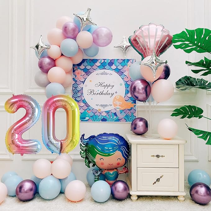 Smlpuame 40 Inch Number Balloons 0-9 Rainbow Gradient Large Number 20 Balloons, Digital Balloons for Birthday Party Celebration Decorations, Helium Foil Number Balloons for Wedding Anniversary