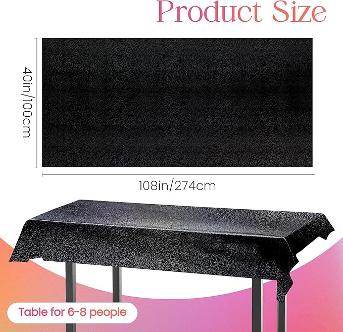 2 Pcs Black Holographic Laser Tablecloth Galaxy Space Table Cloth 40 * 108 Inch Shimmer Star TableCover for Halloween Birthday Graduation Neon Party Supplies Disposable Plastic Foil Table Decor