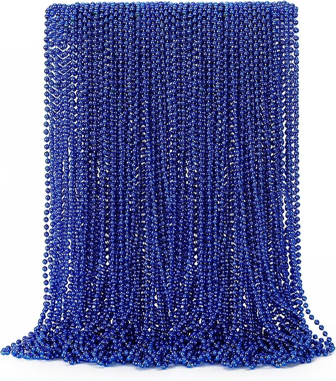 24PCS Christmas Bead Necklace, Blue Bead Necklaces Stuff, 33" Mardi Gras Beads Necklace Costume, Festival Parade Throw Accessories for Wedding Birthday Gender Reveal Party Events Supplies Decorations
