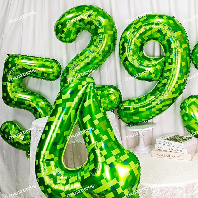 40 inch giant Green pixel miner game number 7 balloon Large mining theme foil balloon 0-9 Suitable for pixel game parties children's birthdays party anniversary celebrations baby shower decoration