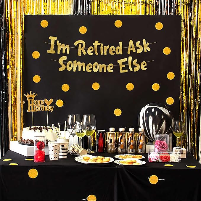 Pre-Strung I'm Retired Ask Someone Else Gold Glitter Banner - Funny Retirement Decorations for Men and Women - Retirement Party Supplies and Gifts