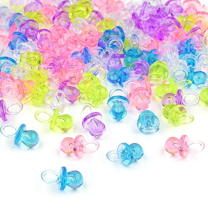 150 Mini Pacifiers for Baby Shower Game(5 Color), 0.86 Inch Plastic Pacifiers for Baby Shower, Gender Reveal Party Favors Table Decoration, Multicolor