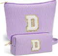 Travel Essentials - Portable Travel Makeup Bag Set for Women, Portable Initial Travel Toiletry Bag, Makeup Pouch Organizer Cosmetic Bag Birthday Gifts for Women, Purple Letter D