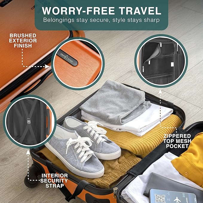 TRAVELARIM 24 Inch Luggage with Spinner Wheels, Hard Shell Suitcase with TSA Locks for Luggage, Travel Large Suitcase, Expandable Hard Shell Suitcases, Orange