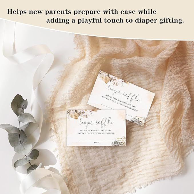 Boho Floral Diaper Raffle Game, Diaper Raffle Tickets for Baby Shower, Pink Boho Gender Neutral Tickets for Baby Shower Party Favor Decorations Supplies (1 Sign + 50 Cards)