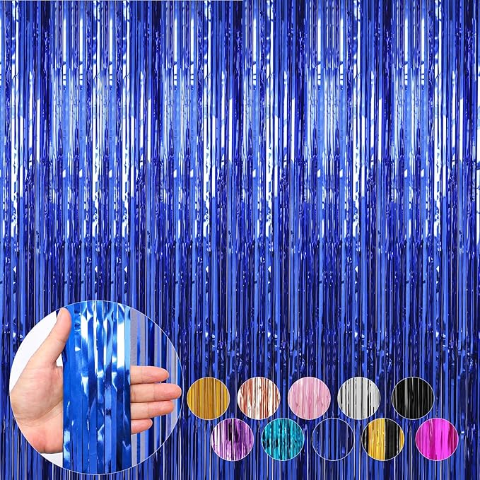 6 Pack Dark Blue Foil Fringe Curtains Streamers Party Decorations 3.3 x 8.2 ft, Blue Tinsel Curtain Fringe Backdrop for Parties, Door Fringe Birthday Streamers, Photo Booth Backdrops, Party Decor