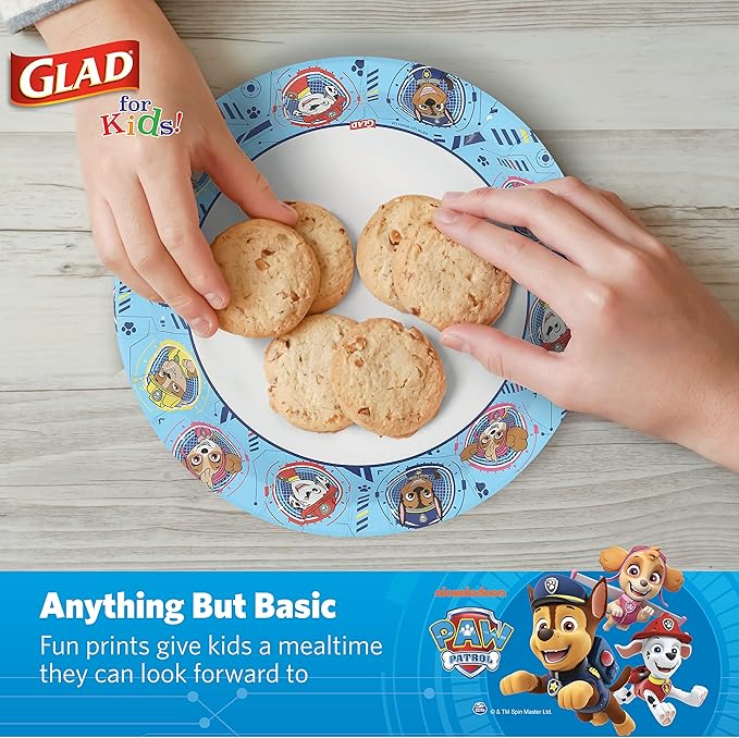 Glad for Kids Paw Patrol Disposable Paper Plates, Heavy Duty Soak Proof Microwavable Kids Plates for Parties, Birthdays, and Everyday Meals, Core Pups Blue, 8.5 Inch, 20 Count (Pack of 2)