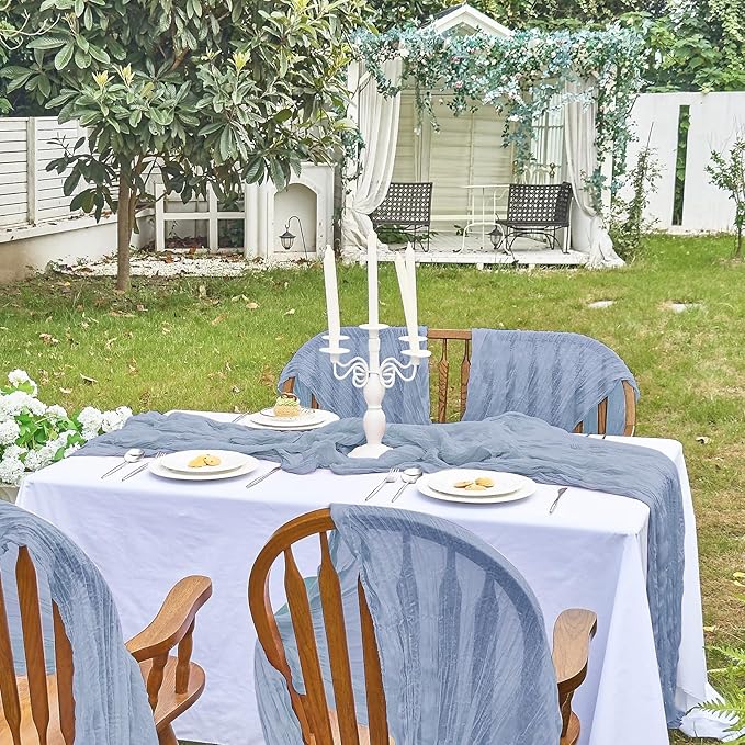 IVAPUPU 2 Pcs Cheesecloth Table Runner - 10ft Dusty Blue Easter Spring Boho Gauze Cheese Cloth Table Runners for Baby Shower Decoration Wedding Party Garden Farmhouse