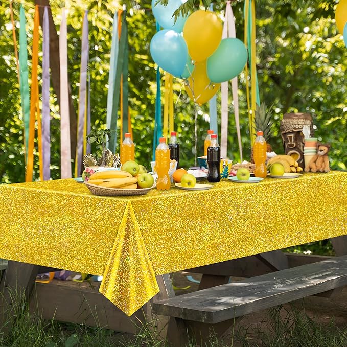 Black & Gold & Silver Holographic Tablecloth 40" x 108" Hot Pink Party Decoration Valentine's Day Birthday Party Table Decor Iridescence Plastic Table Cloth for Halloween Baby Shower Party Supplies
