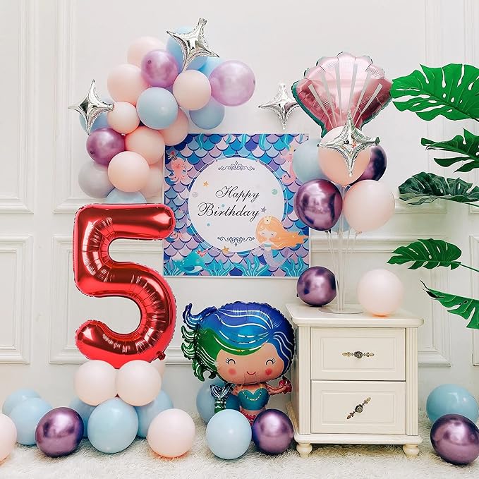 Smlpuame 40 inch Number Balloon 0-9 Red Large Number 5 Balloons,Digital Balloons for Birthday Party Celebration Decorations Supplies, Helium Foil Number Balloons for Wedding Anniversary
