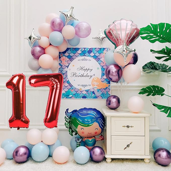 Smlpuame 40 inch Number Balloon 0-9 Red Large Number 17 Balloons,Digital Balloons for Birthday Party Celebration Decorations Supplies, Helium Foil Number Balloons for Wedding Anniversary