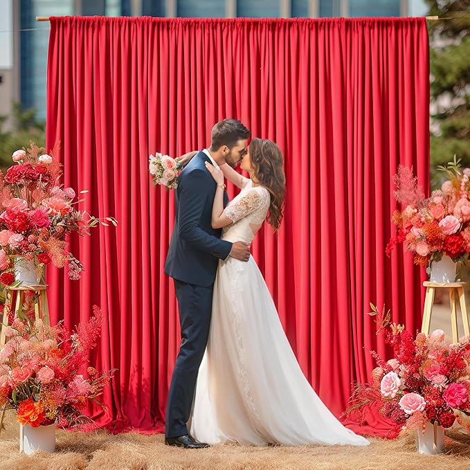 40x10FT Red Backdrop Curtains for Wedding Christmas, Wrinkle Free Polyester Photography Backdrop Drapes for Wedding Baby Shower Birthday Parties Stage Background Stand Decorations 4x10ft,10 Panels