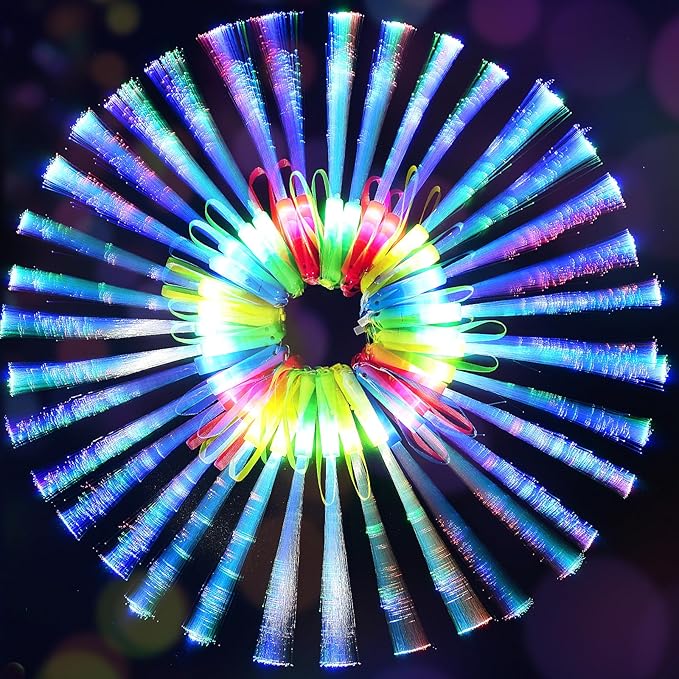 200PCS Glow Fiber Optic Sticks, LED Light Wands, Glow in The Dark Party Supplies, Fiber Optic Wands for Weddings, Birthdays&Events,Flashing LED Party Favors,Colorful Light Sticks for Kids&Adults