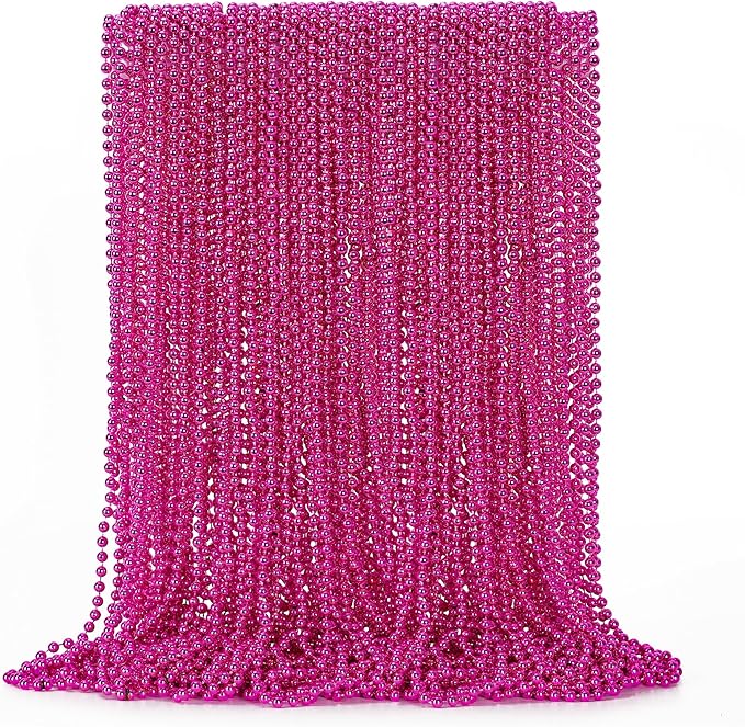 24PCS Bead Necklace, 33" Rose Red Bead Necklaces Bulk, Mardi Gras Beads Necklace Costume Bulk, Festival Parade Throw Accessories for Wedding Birthday Gender Reveal Party Events Supplies Decorations