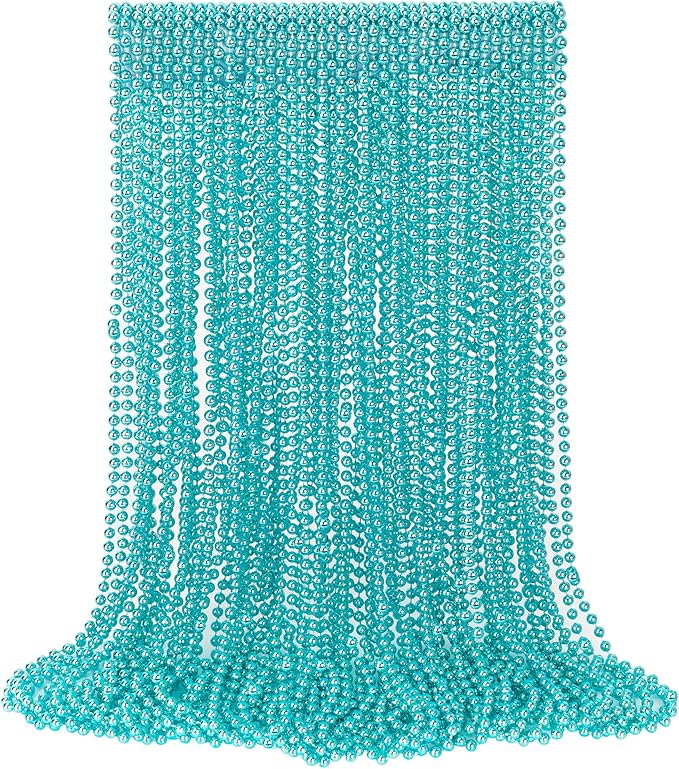 30PCS Mardi Gras Beads, Metallic Teal Blue Bead Necklace, 33" Mardi Gras Necklace Party Favors Stuff, Festival Parade Throw Accessories for Gender Reveal Wedding Birthday Party Supplies Decor