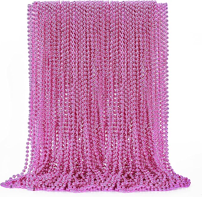 24PCS Bead Necklace, Breast Cancer Awareness Beaded Necklaces Stuff, 33" Mardi Gras Beads Necklace Costume, Festival Parade Throw Accessories for Wedding Birthday Gender Reveal Party Events Supplies