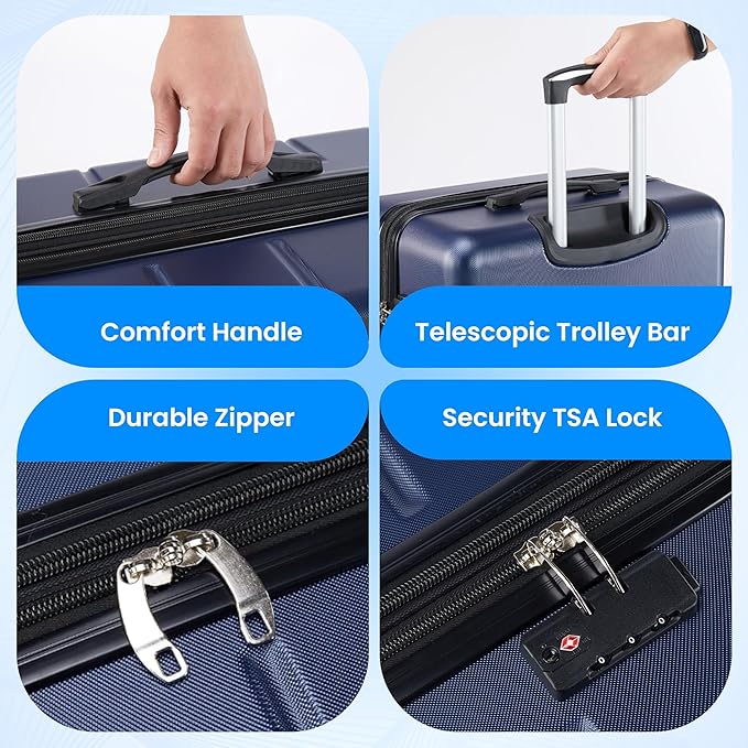 Simple Deluxe 28 Inch Expandable Hardside Carry On with Spinner Wheels & TSA Lock, ABS Hard Shell Lightweight Rolling Luggage Suitcase, Blue