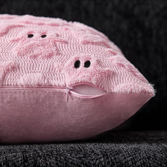 DFXSZ Halloween Pillow Covers 18x18 inch Set of 2 Pink Ghost Throw Pillow Cases Soft Plush Faux Fur Wool Couch Cushion Case for Chair Sofa Bedroom Living Room Home Decor PTK03B18