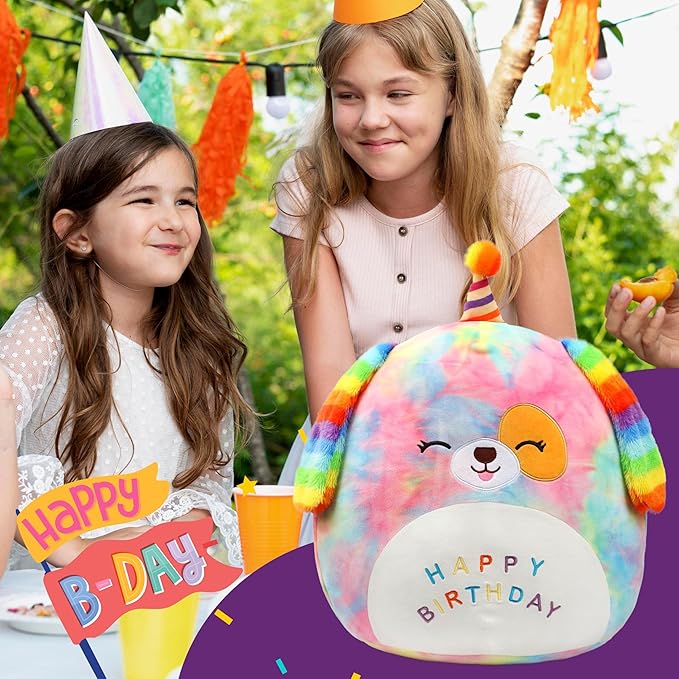 Easfan 20" Jumbo Rainbow Birthday Dog Giant Plush Pillow Soft Puppy Plush Toy Cute Dog Stuffed Animal Birthday Gifts for Kids Toddlers