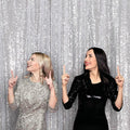 Juya Delight 4FTx7FT Silver Shimmer Photobooth Backdrop Curtains - Silver Glitter Sequin Photo Backdrop for Wedding Birthday Parties Wall Decoration