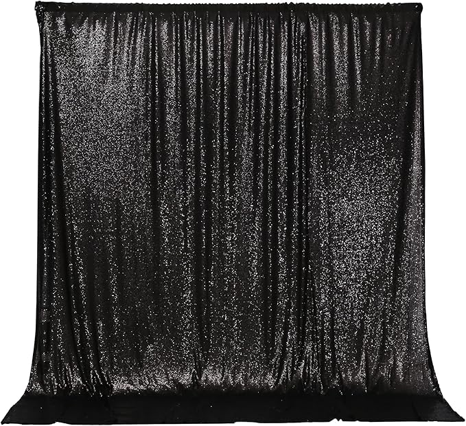 PartyDelight Black Sequin Backdrop 6x7ft - High Density 3mm Shimmer Sequin Background with 4-Inch Rod Pocket, Sparkly Photography Curtain for Birthday, Prom, Studio & Event Decor