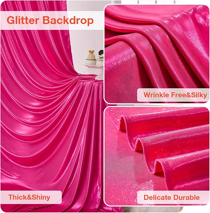 20x10 Wrinkle Free Hot Pink Sequin Backdrop Curtain for Parties-Thick Not Fall-Off Glitter Fuchsia Backdrop Drapes-4 Panels 5x10ft Shimmer Photo Back Drop Cloth for Wedding Birthday Photography
