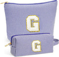 Travel Makeup Bag Organizer - Travel Essentials Toiletry Bag for Women, Initial Travel Toiletry Bag with Zipper | Preppy Stuff Birthday Gifts for Women Mom Daughter, Blue Letter G
