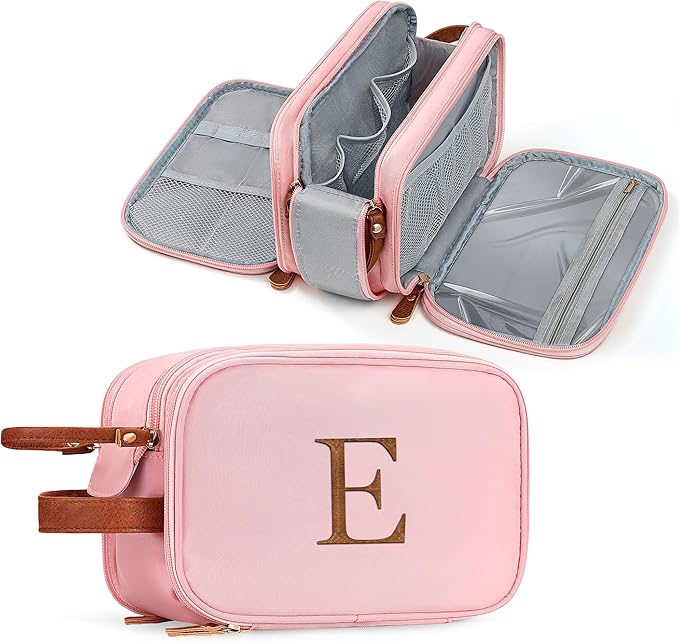 YOOLIFE Gifts for Women Teen Girls - Birthday Gifts for 7 8 9 10 11 12 13 14 15 16 17 18 Year Old Girl Birthday Gift, Travel Toiletry Bag Initial Makeup Bag Letter E Pink
