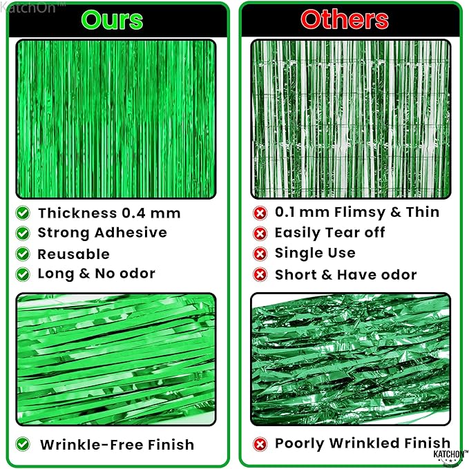 KatchOn, Green Streamers - Pack of 2 | St Patricks Day Streamers, Fringe Backdrop Curtain for St Patricks Day Decorations | Ramadan, Jungle Party Dinosaur Birthday, Safari Party Decorations, Football