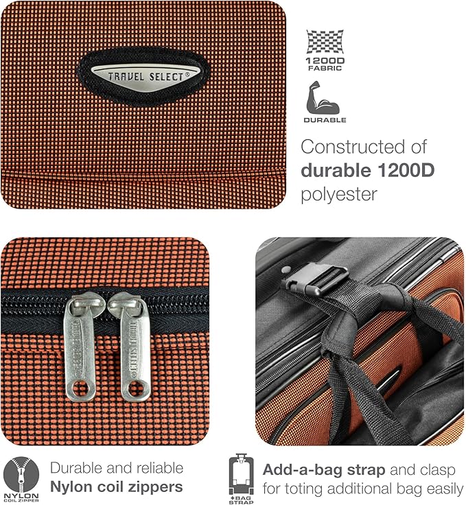 Travel Select Amsterdam Softside Expandable Luggage with Rolling Wheels, Orange, 2-Piece Set (15/21)