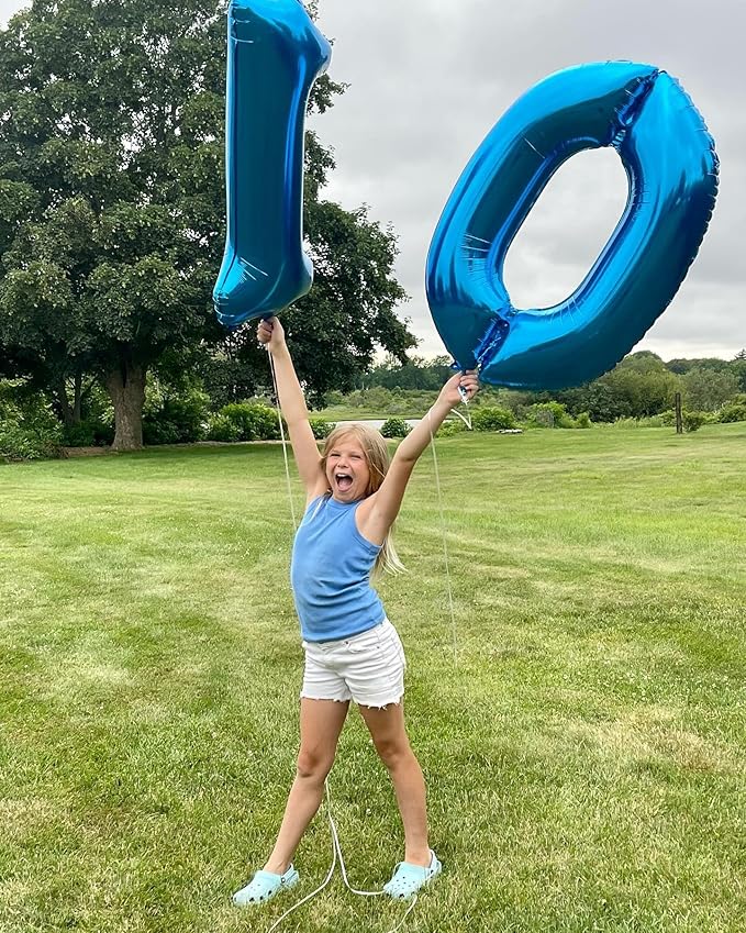 40 Inch Metallic Blue Number 7 Balloon, Giant 7 Number Balloons for 7th Birthday Decorations, Party Supplies for Baby Boy Girl, Metallic Blue Party Decor