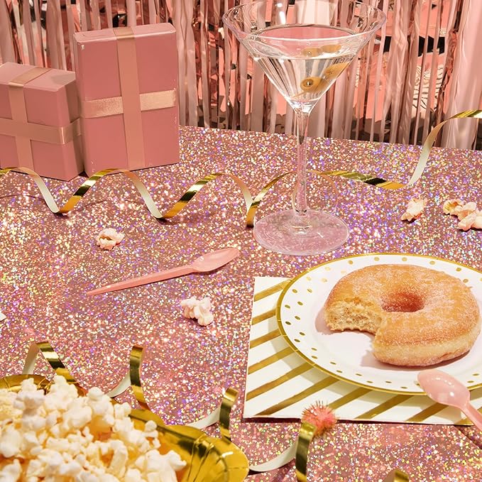 2 pcs Rose Gold Holographic Table Cloth 40" x 108" Shiny Bachelorette Party Decorations Plastic Laser Sparkly Tablecloth Glitter Table Decor for Wedding Anniversary Event Birthday Party Supplies