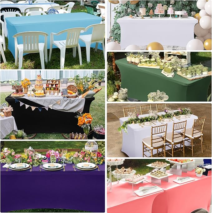 Obstal 6 Pack Stretch Spandex Table Covers for 4 Foot Tables - 4 FT Universal Rectangular Fitted Tablecloth Protector for Wedding, Banquet, Party (Black, 48 Length x 24 Width x 30 Height Inches)