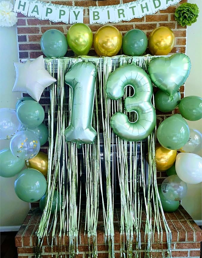 Large 40 Inch Sage Green 3 Number Balloon, 3 13 23 30 33 36 38 Oliver Green Birthday Party Decorations, Numbers Three Foil Balloons for Anniversary Party Graduations Celebration Supplies