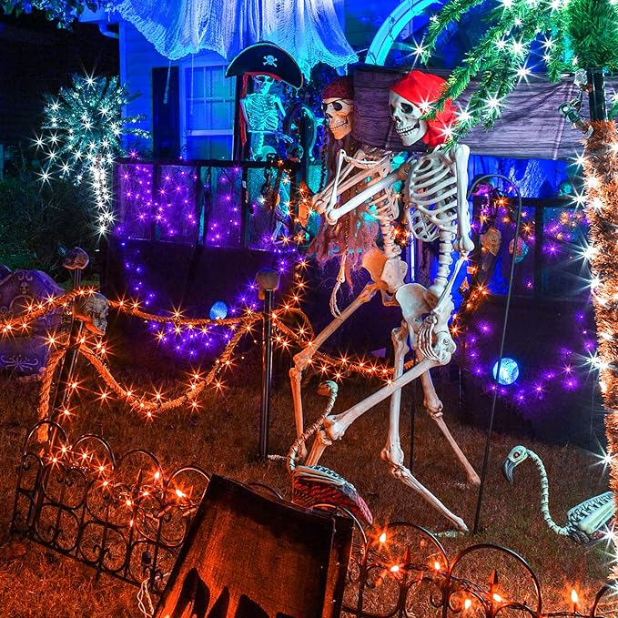 Weillsnow Orange Halloween Lights, 66FT Plug-in Waterproof String Lights, 8 Modes with Memory for Indoor/Outdoor Garden Decorations