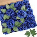 AmyHomie Artificial Flower Royal Blue Rose 25pcs Real Looking Fake Roses w/Stem for DIY Wedding Bouquets Centerpieces Arrangements Party Baby Shower Valentines Day Christmas Tree Decorations