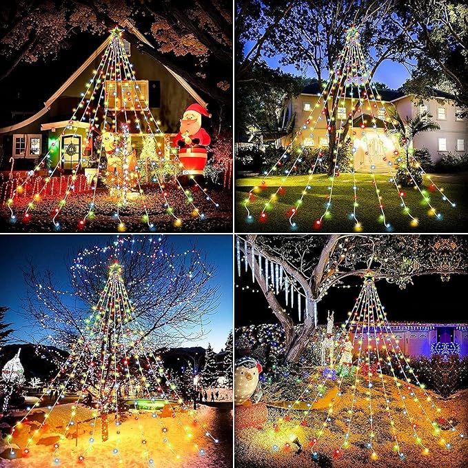 Christmas Decoration Star Lights Outdoor, 320 LED 16.4Ft Christmas Tree Toppers String Lights[8 Modes& Waterproof] for Halloween Xmas New Year Holiday Birthday (Iron-Multicolor)