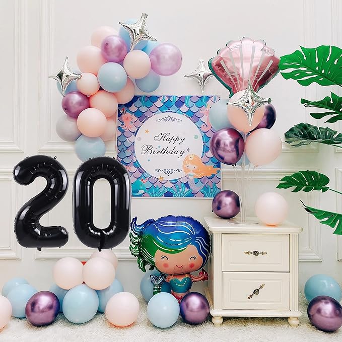 Smlpuame 40 inch Number Balloon 0-9 Black Large Number 20 Balloons,Digital Balloons for Birthday Party Celebration Decorations Supplies, Helium Foil Number Balloons for Wedding Anniversary