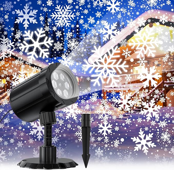 Christmas Projector Lights Outdoor, GUSODOR Dynamic Snowflake Projector IP65 Waterproof Snow Projection Lights for Indoor Outdoor Christmas Decoration, Holiday, Wedding, Yard Decor