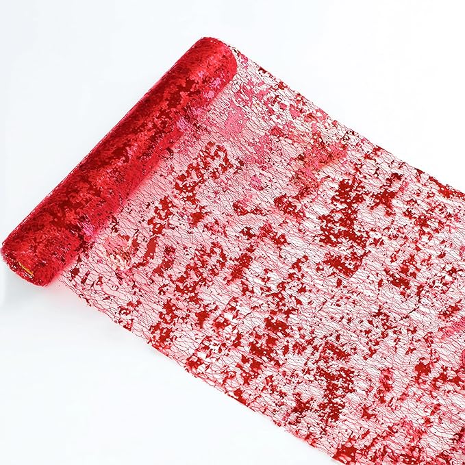 Snowkingdom Red Glitter Table Runner 11 Inch x 49 Feet Sparkle Mesh Long Runner Table Decorations for Wedding Anniversary Party, Birthday, Mother's Day