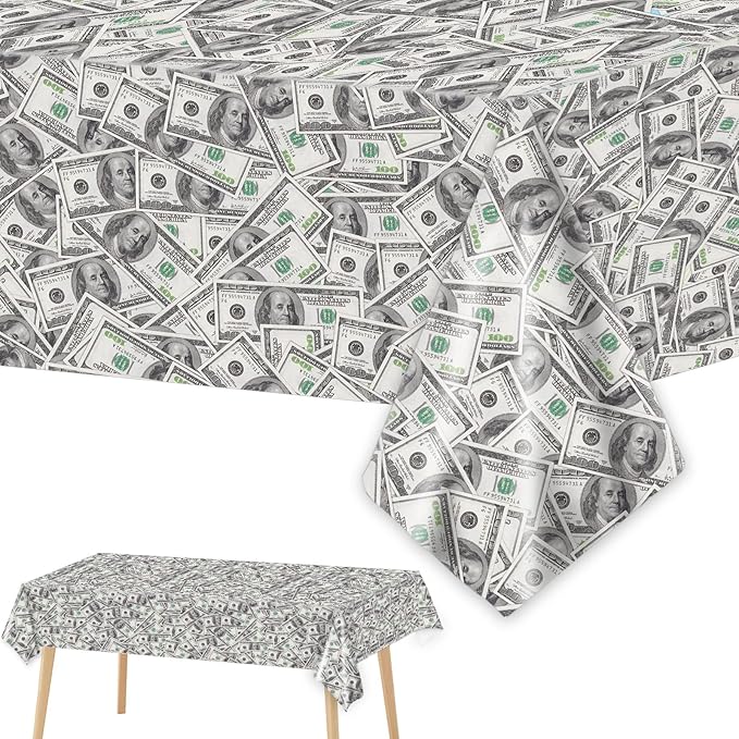 2 Pack Money Party Decorations Bill Dollar Signs Tablecloths Currency Symbol Money Table Covers Party Supplies for Dollar Birthday Casino Wedding Baby Showers Anniversary Party Favor 54 x 108 Inch