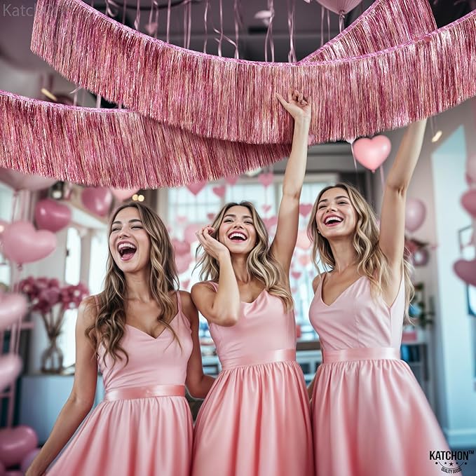 KatchOn, XtraLarge Pink Fringe Banner - 6.5 Ft,Pack of 2 | Fringe Garland, Pink Streamers for Birthday,Gender Reveal, Bachelorette Party Decorations | Flamingo Party Decorations