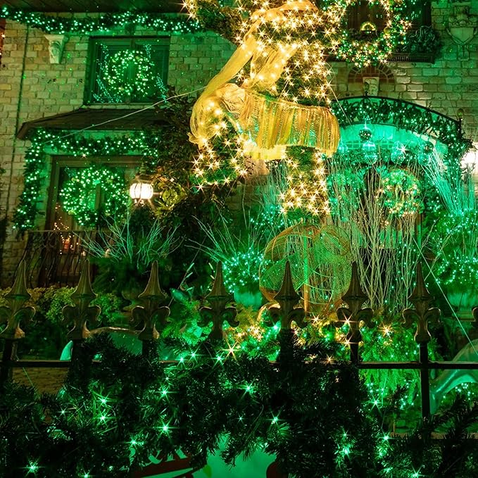 TW SHINE Green St. Patrick's Day Lights, 2 Pack Total 40FT 200 Count Incandescent Christmas Mini String Lights, Waterproof Decorations for Outdoor Indoor Xmas Tree Patio Home Party Yard Decor